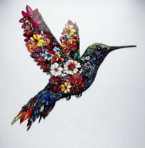 Flower Hummingbird Color Facing Right Metal Sign 17 x 15.5