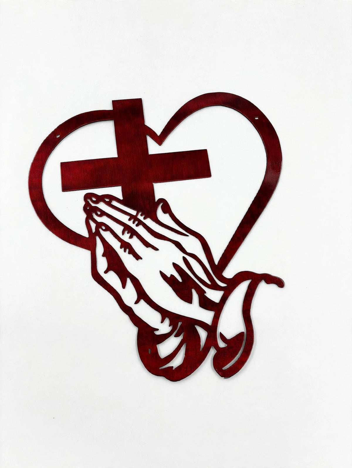 Heart with Cross and Praying Hands Metal Sign