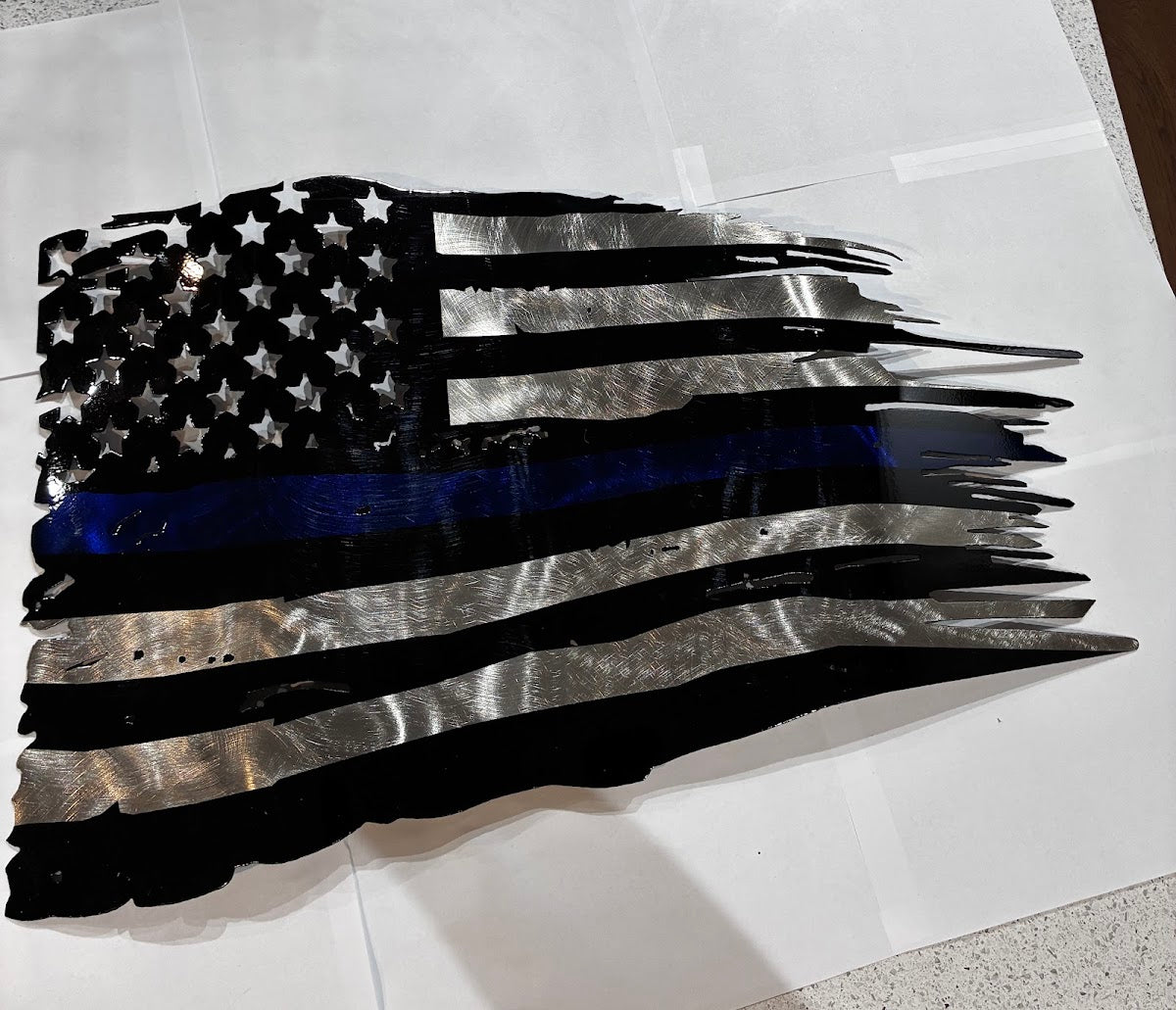 Patriotic Black/Blue Line Flag Metal Sign 18 Gauge Steel Wall Decor