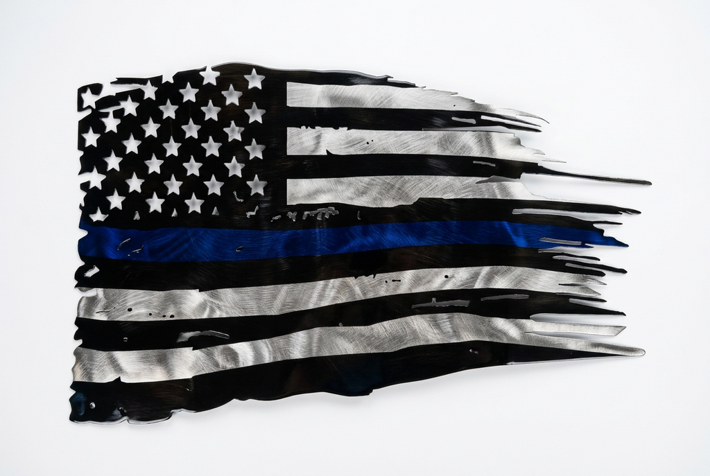 Patriotic Black/Blue Line Flag Metal Sign 18 Gauge Steel Wall Decor