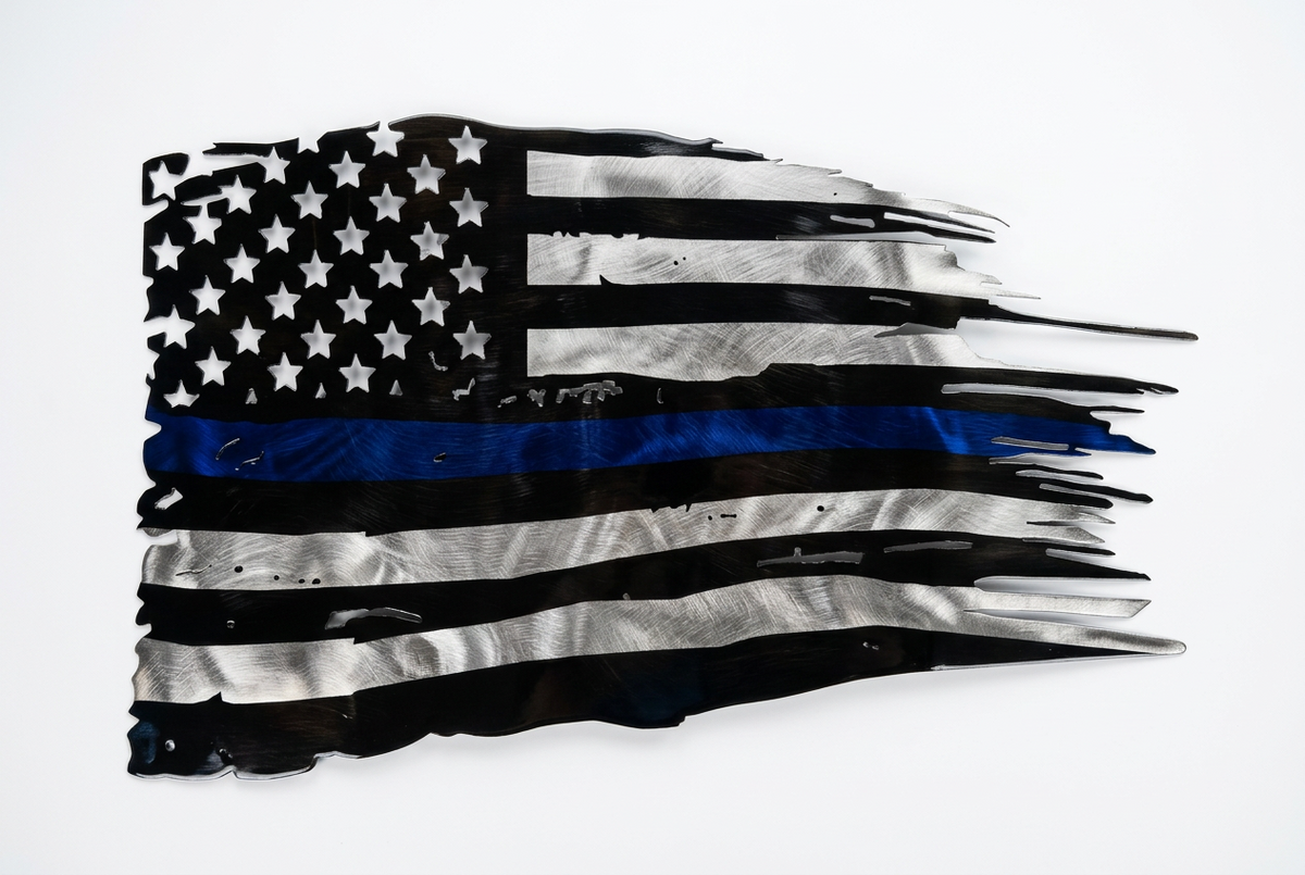 Patriotic Black/Blue Line Flag Metal Sign 18 Gauge Steel Wall Decor