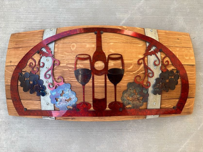 1/2 Oval No Welcome 2 Wine Glasses 1 Bottle Metal Sign 12x23.5