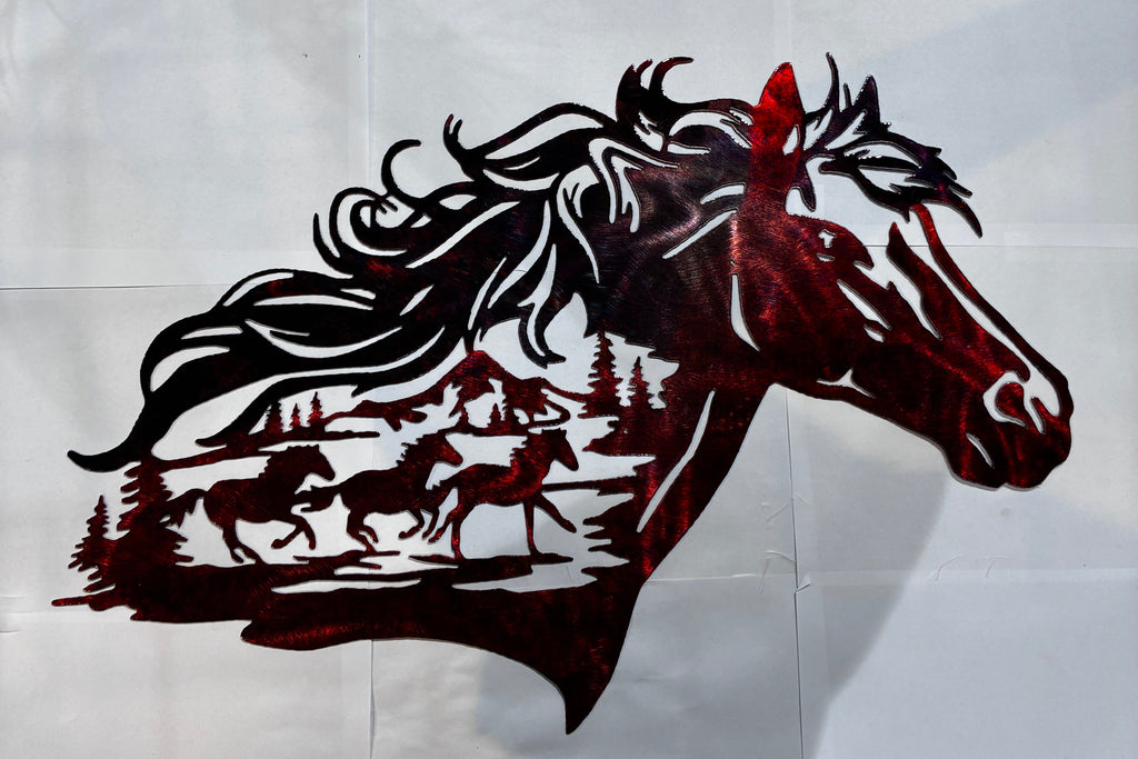 Horse Head Copper with Dark Copper Hair Metal Sign 14x24