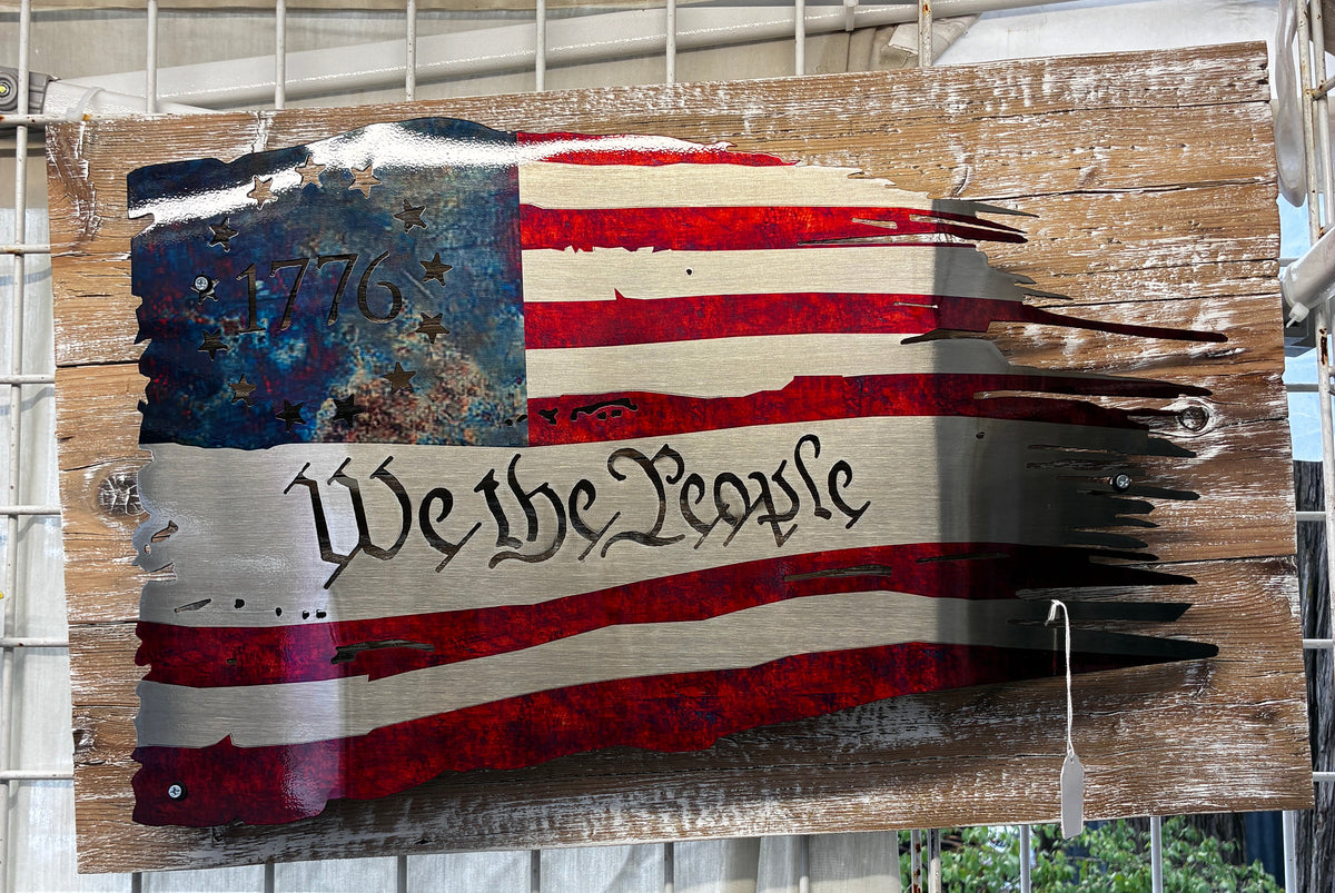 We The People Flag Cutout 1776 in Stars Metal Sign 18 Gauge Steel Wall Decor