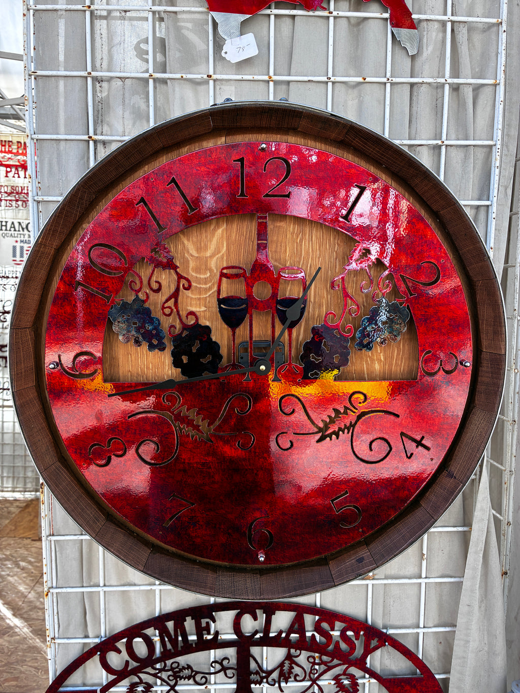 Clock 2 Glasses 1 Bottle Metal Sign 20in 18 Gauge Steel Wall Decor