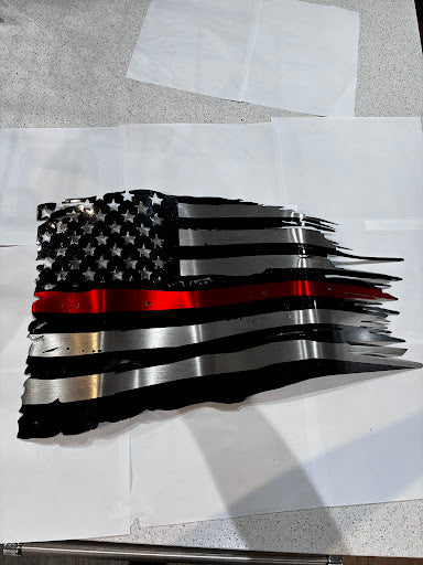 Patriotic Black/Red Line Flag Metal Sign 18 Gauge Steel Wall Decor