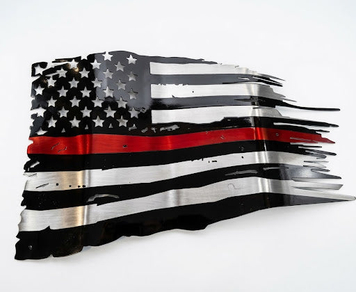 Patriotic Black/Red Line Flag Metal Sign 18 Gauge Steel Wall Decor