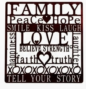 Word 18in Square Family Peace Hope Love Believe Strength Metal Sign 16x16 18 Gauge Steel Wall Decor