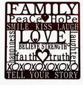 Word 18in Square Family Peace Hope Love Believe Strength Metal Sign 16x16 18 Gauge Steel Wall Decor