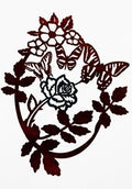 Blue Rose with copper leaves oval and 3 butterflies Metal Sign 23x19 18 Gauge Steel Wall Decor