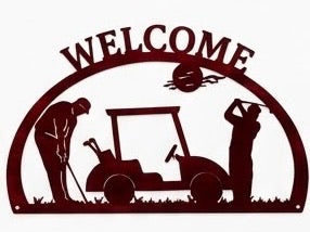 Golf Cart 1/2 Oval Welcome Metal Sign 18 Gauge Steel Wall Decor