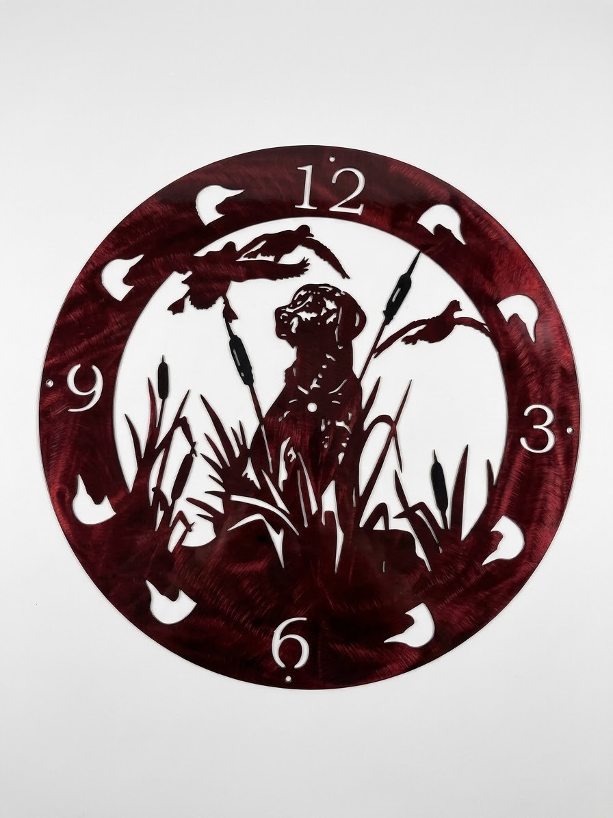 Wildlife dog w/ 2 duck clock Metal Sign 20 18 Gauge Steel Wall Decor