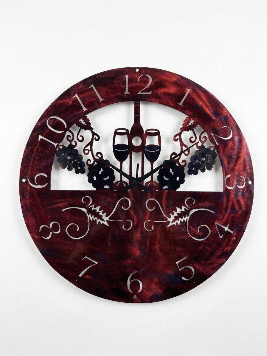 Clock 2 Glasses 1 Bottle Metal Sign 20in 18 Gauge Steel Wall Decor