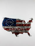 Patriotic We The People Flag (shape of US mainland) w/ 1776 in blue in the top left Metal Sign 13x23.5 18 Gauge Steel Wall Decor