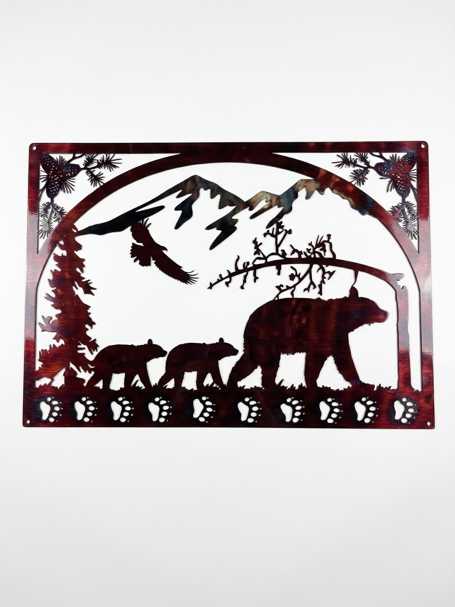 Wildlife 36in Two Bear W/ Eagle and mounts Scene Metal Sign 24x36 18 Gauge Steel Wall Decor