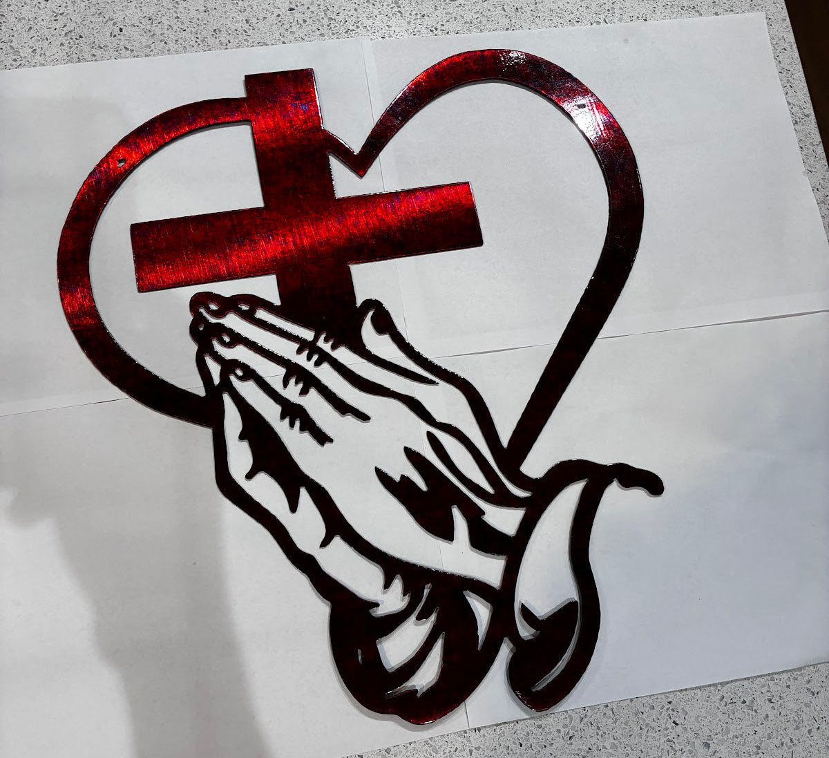 Heart with Cross and Praying hands Metal Sign 16x14 18 Gauge Steel Wall Decor
