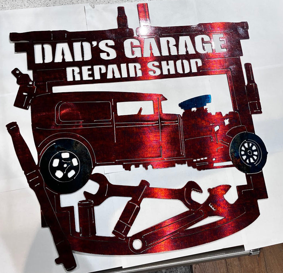 Dads Garage Repair Shop Metal Sign 24x24 18 Gauge Steel Wall Decor