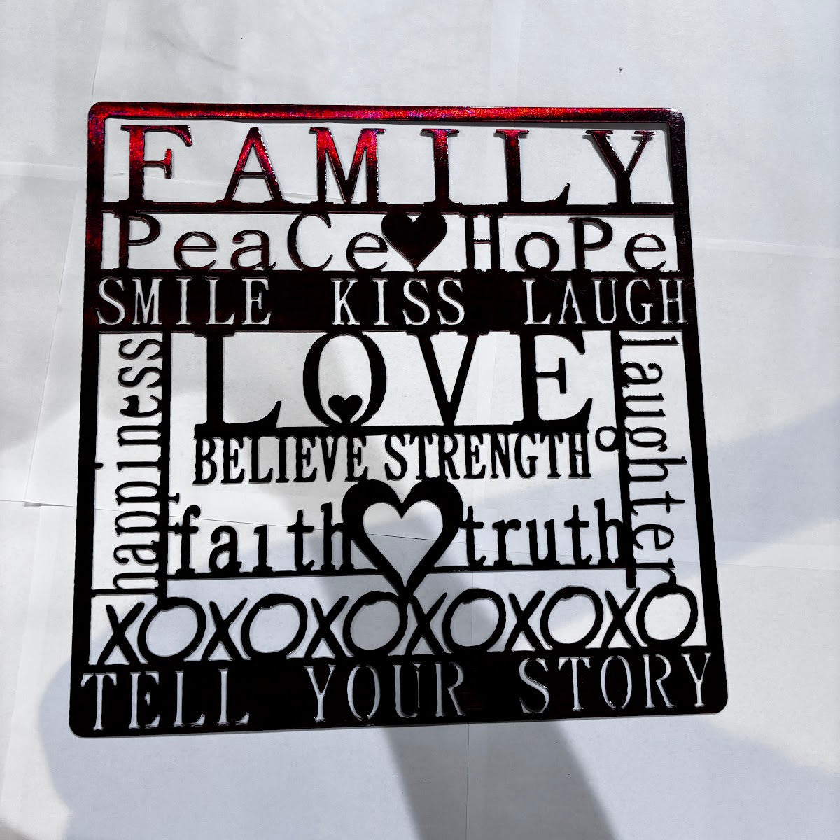 Word 18in Square Family Peace Hope Love Believe Strength Metal Sign 16x16 18 Gauge Steel Wall Decor