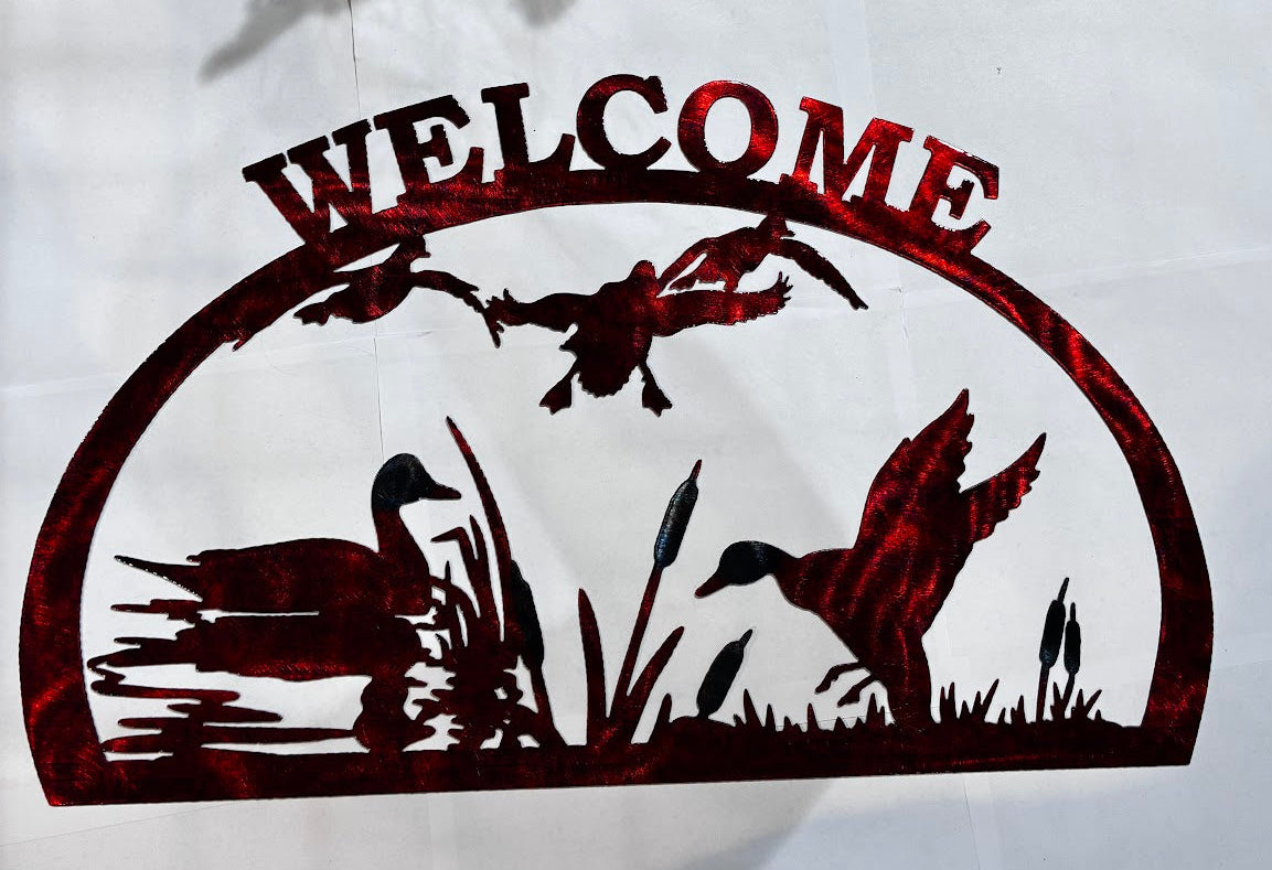 Wildlife 5 Ducks (3 flying) 1/2 Oval Metal Sign 14.5x23.75 18 Gauge Steel Wall Decor
