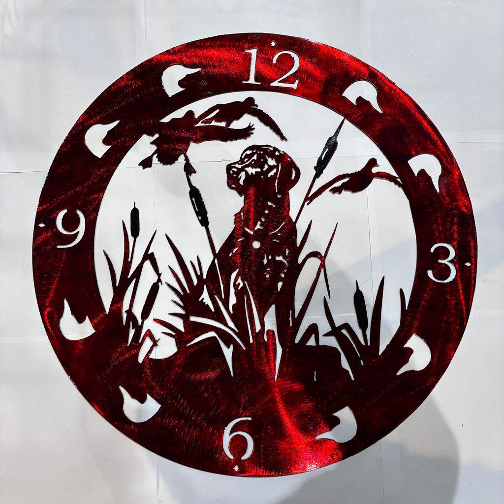 Wildlife dog w/ 2 duck clock Metal Sign 20 18 Gauge Steel Wall Decor