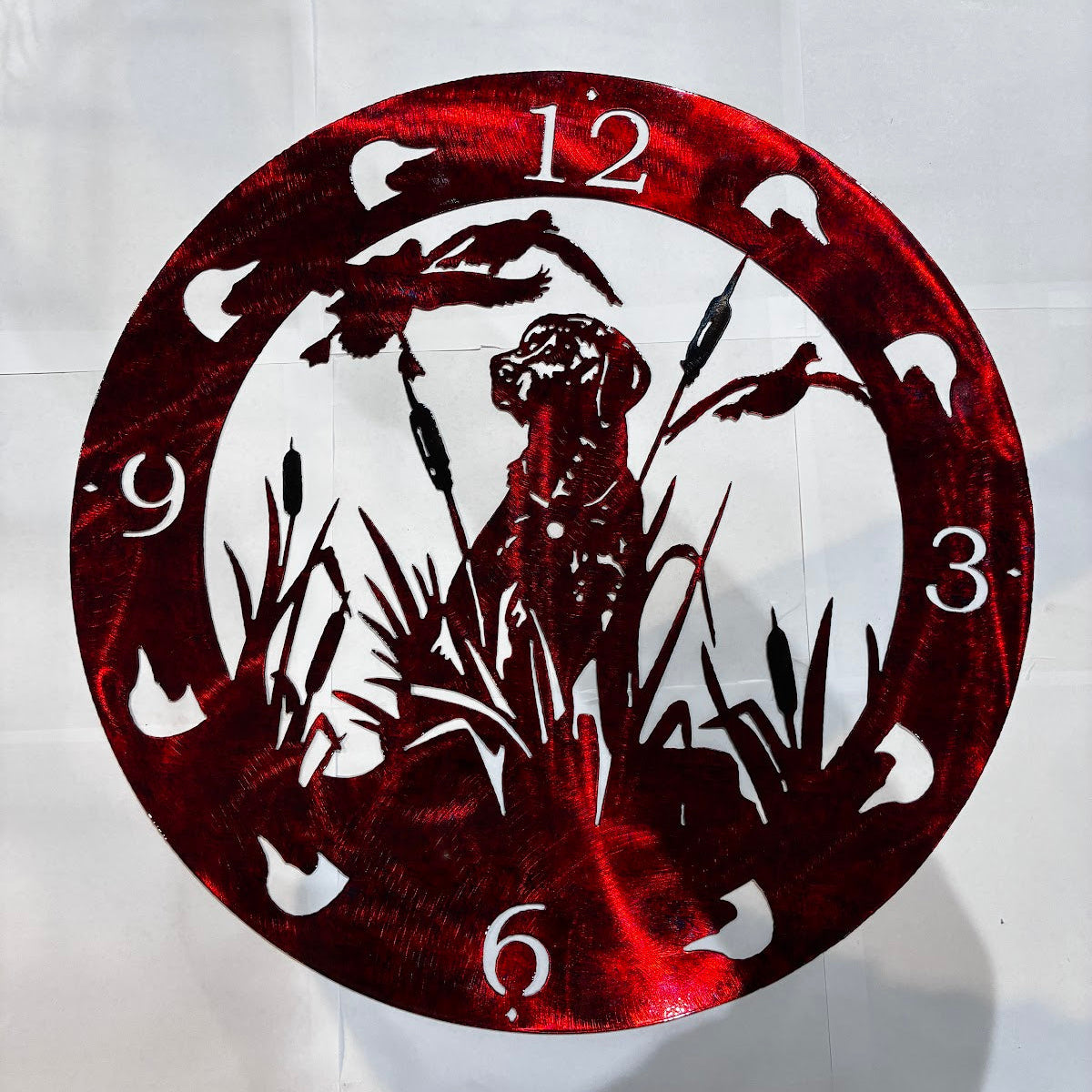 Wildlife dog w/ 2 duck clock Metal Sign 20 18 Gauge Steel Wall Decor