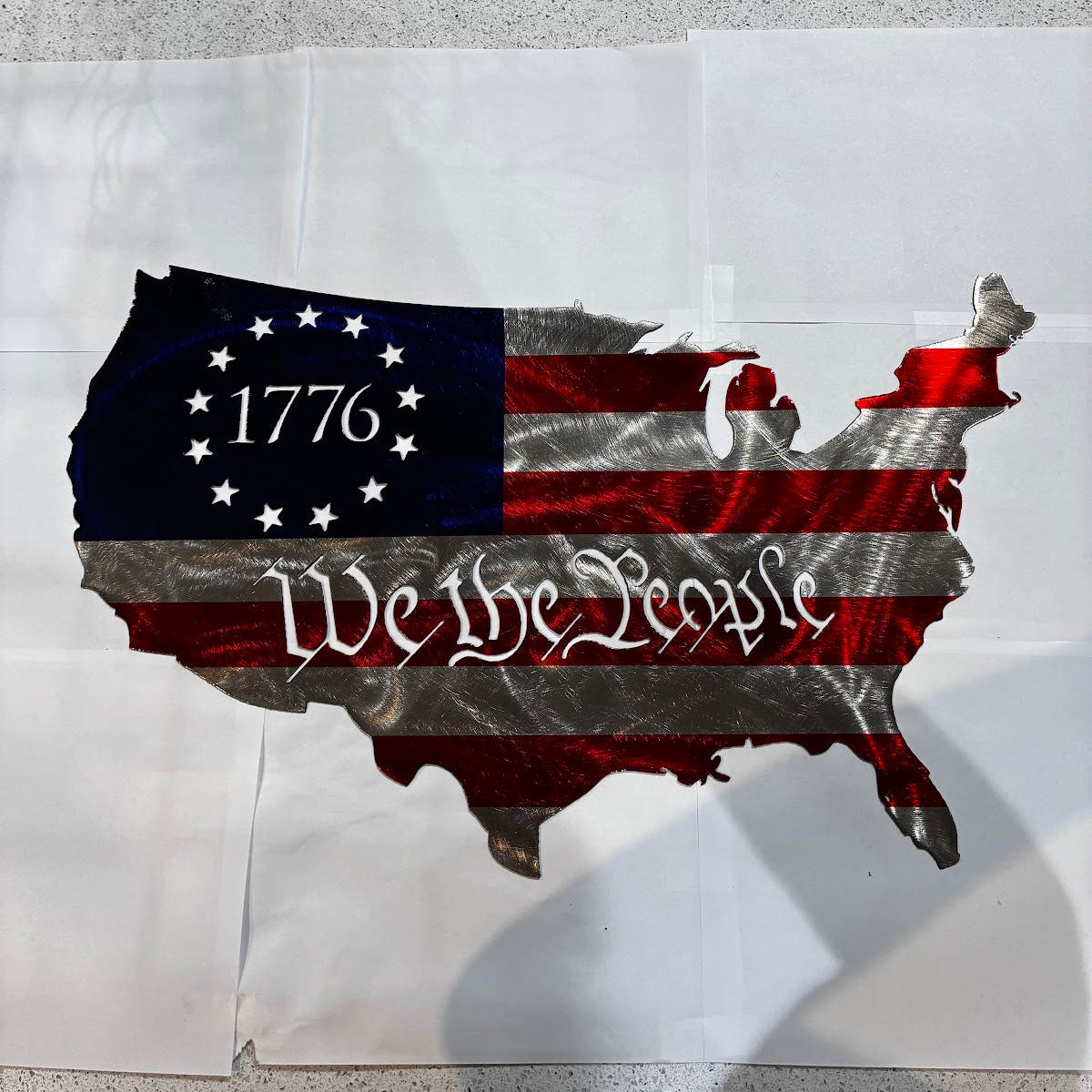Patriotic We The People Flag (shape of US mainland) w/ 1776 in blue in the top left Metal Sign 13x23.5 18 Gauge Steel Wall Decor