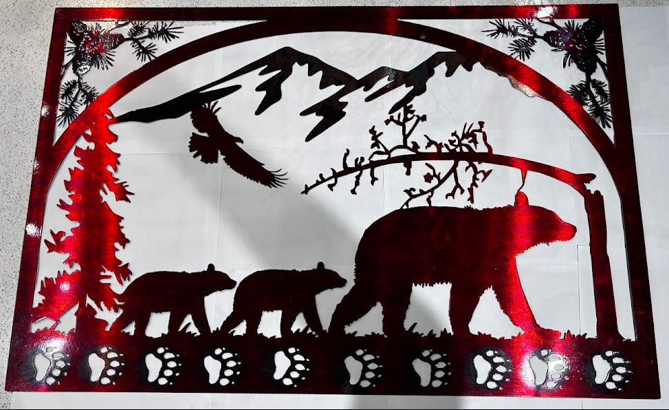 Wildlife 36in Two Bear W/ Eagle and mounts Scene Metal Sign 24x36 18 Gauge Steel Wall Decor