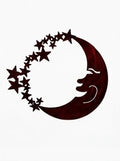 Moon Facing Left w/ Stars Circle Copper Metal Sign 17x17