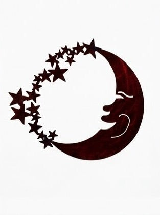 Moon Facing Left w/ Stars Circle Copper Metal Sign 17x17