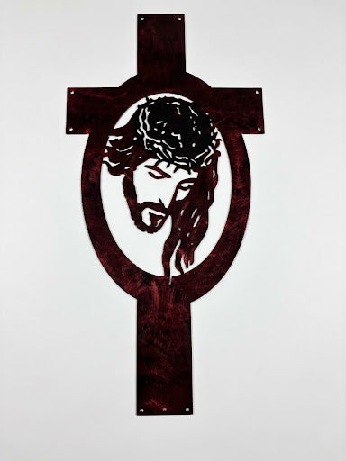 Cross with Jesus Face Metal Sign 24x12 18 Gauge Steel Wall Decor