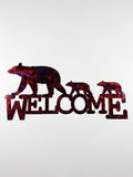 Bear with 2 Cubs Facing Left Welcome Metal Sign 12x23.5