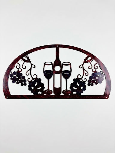 1/2 Oval No Welcome 2 Wine Glasses 1 Bottle Metal Sign 12x23.5