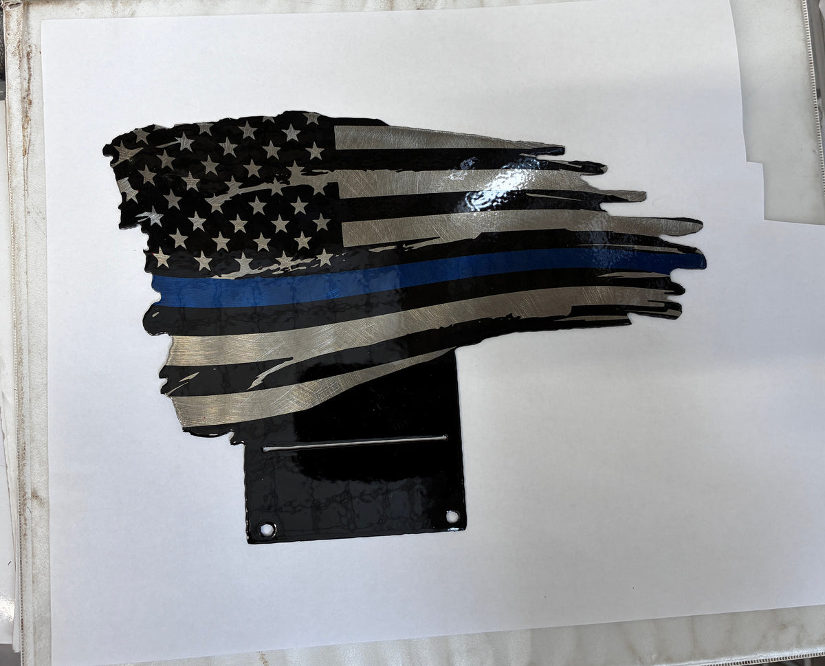 Patriotic Desk Top Flag Blue Line Metal Sign 6x8