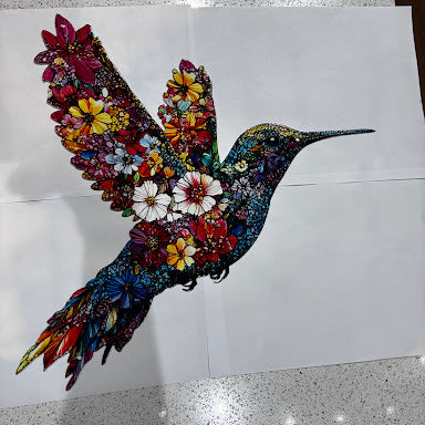 Flower Hummingbird Color Facing Right Metal Sign 17 x 15.5