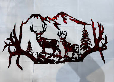 Deer Antlers Scene Metal Sign 12x23.5 18 Gauge Steel Wall Decor