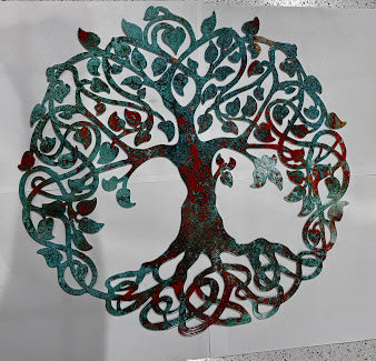 Tree of Life 16in Leaf Green and Red/Orange Metal Sign 18x18 18 Gauge Steel Wall Decor
