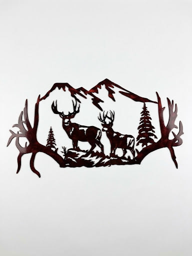 Deer Antlers Scene Metal Sign 12x23.5 18 Gauge Steel Wall Decor