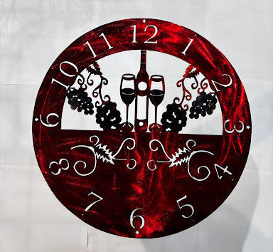 Clock 2 Glasses 1 Bottle Metal Sign 20in 18 Gauge Steel Wall Decor