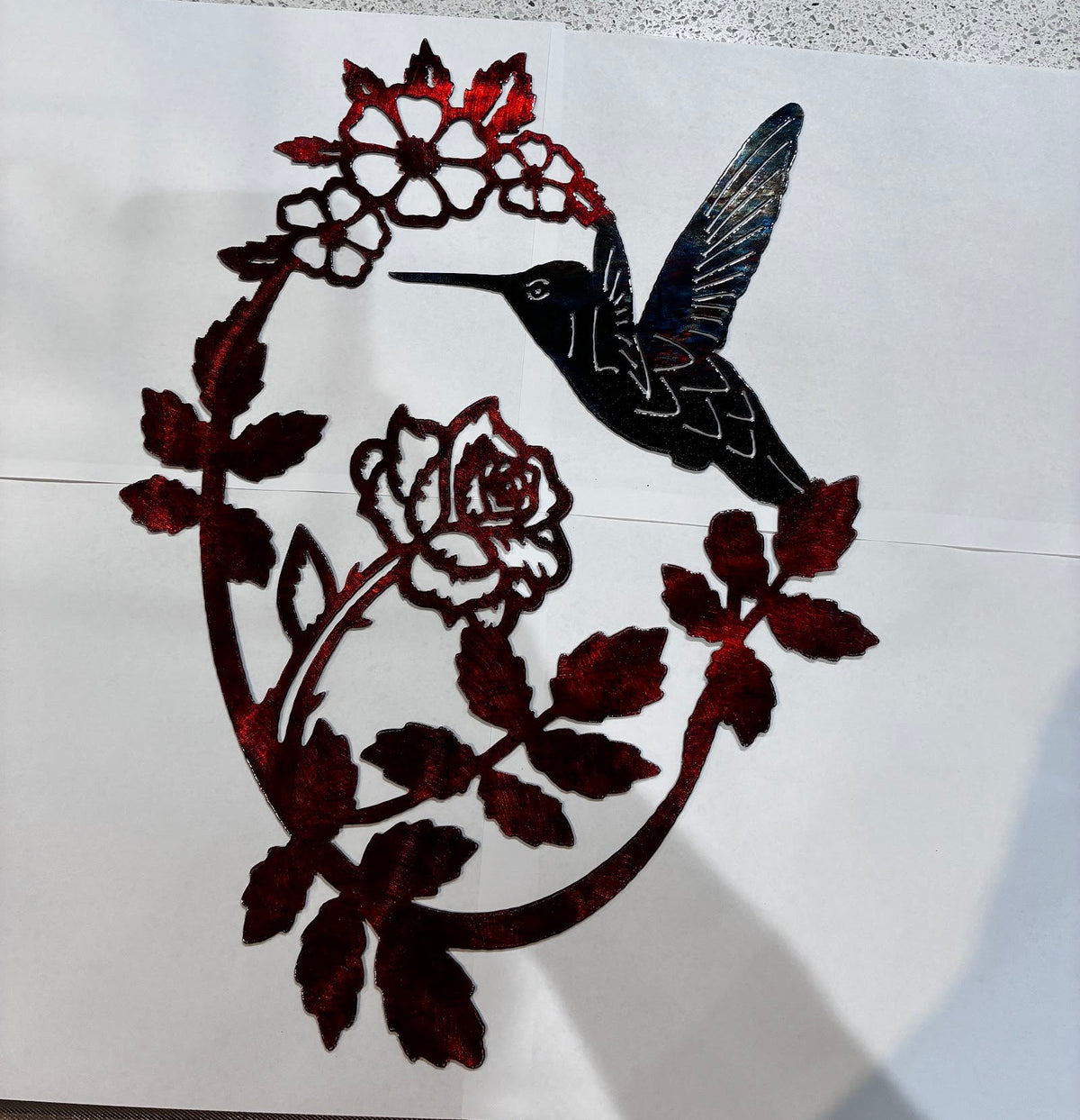 Dark blue Hummingbird W/ Copper Rose Metal Sign 23x17 18 Gauge Steel Wall Decor