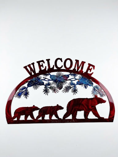 3 Bear Facing Right Pinecone 1/2 Oval Metal Sign 23.5x13.5