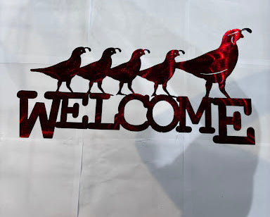 5 Quail Welcome Facing Right Metal Sign 11.5x23 18 Gauge Steel Wall Decor