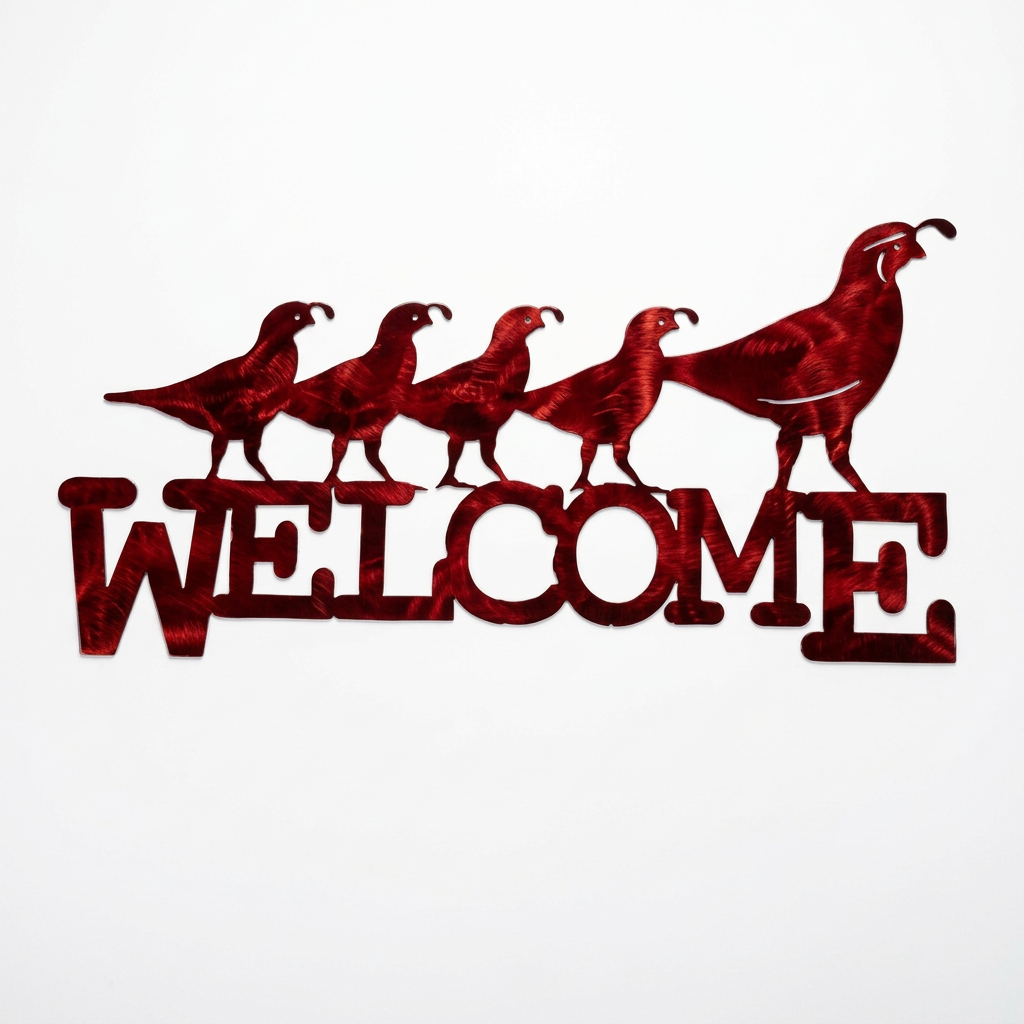 5 Quail Welcome Facing Right Metal Sign 11.5x23 18 Gauge Steel Wall Decor