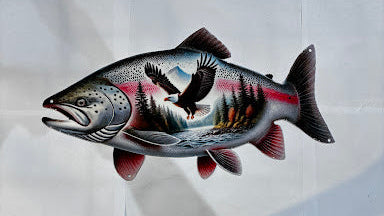 Salmon Fish W/ Eagle Inside Colorful Metal Sign 9x15.5 18 Gauge Steel Wall Decor