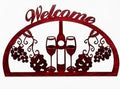 1/2 Oval Welcome 2 Wine Glasses 1 Bottle Metal Sign 14.5x24