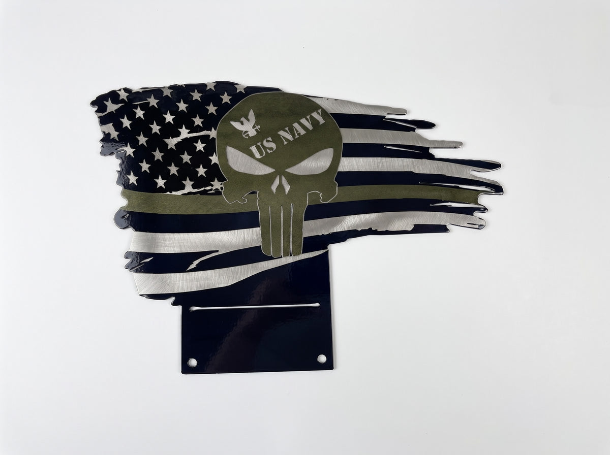 Patriotic Desk Top Flag Battle Flag US Navy Punisher Skull Metal Sign 6x8