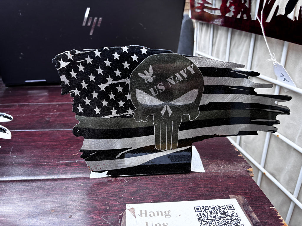 Patriotic Desk Top Flag Battle Flag US Navy Punisher Skull Metal Sign 6x8