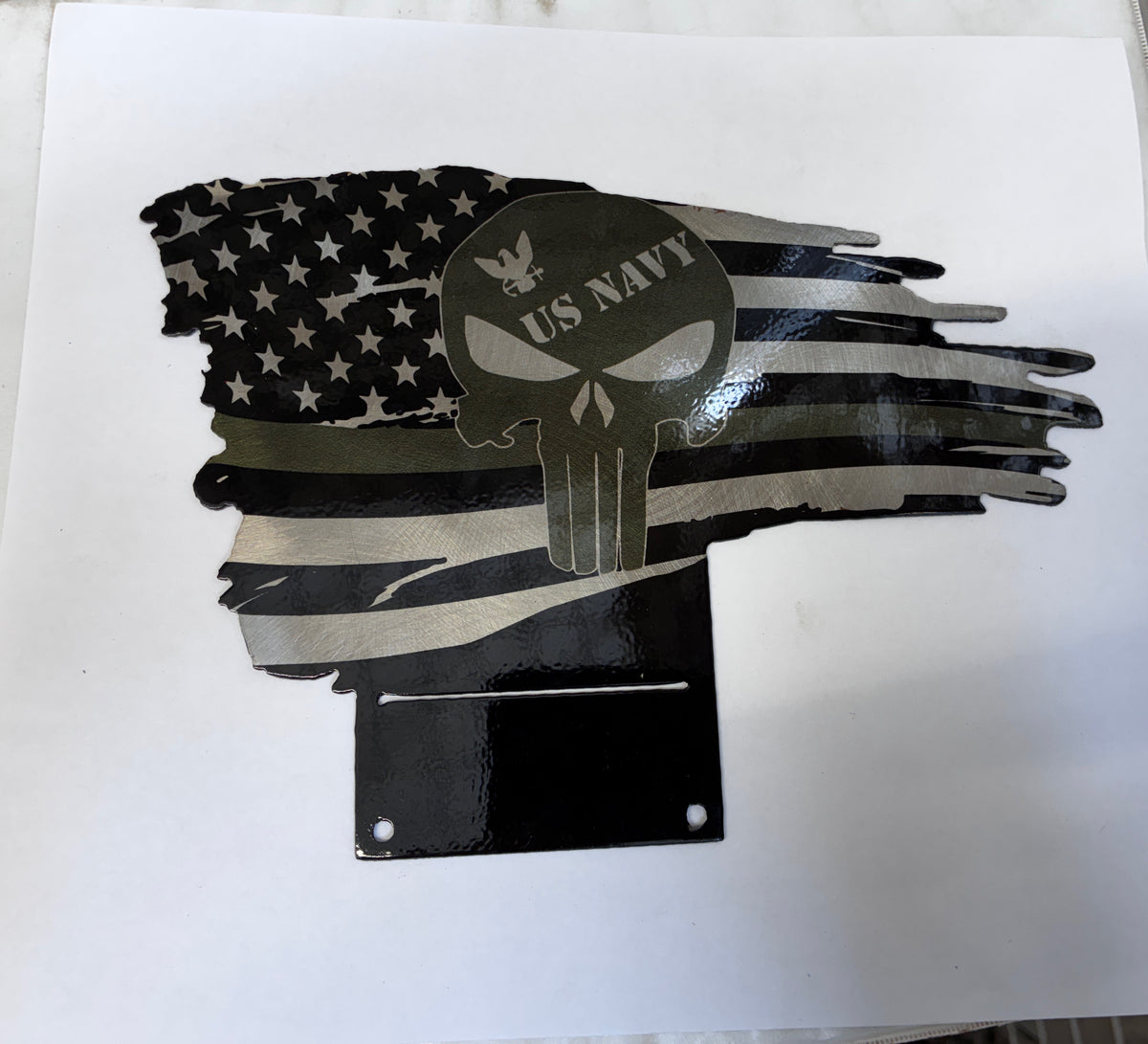 Patriotic Desk Top Flag Battle Flag US Navy Punisher Skull Metal Sign 6x8