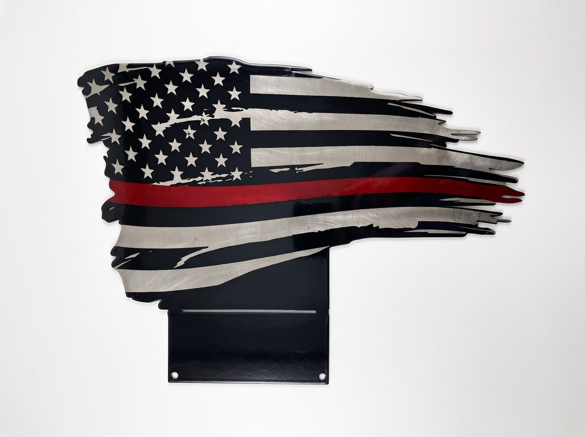 Patriotic Desk Top Flag Red Line Metal Sign 6x8