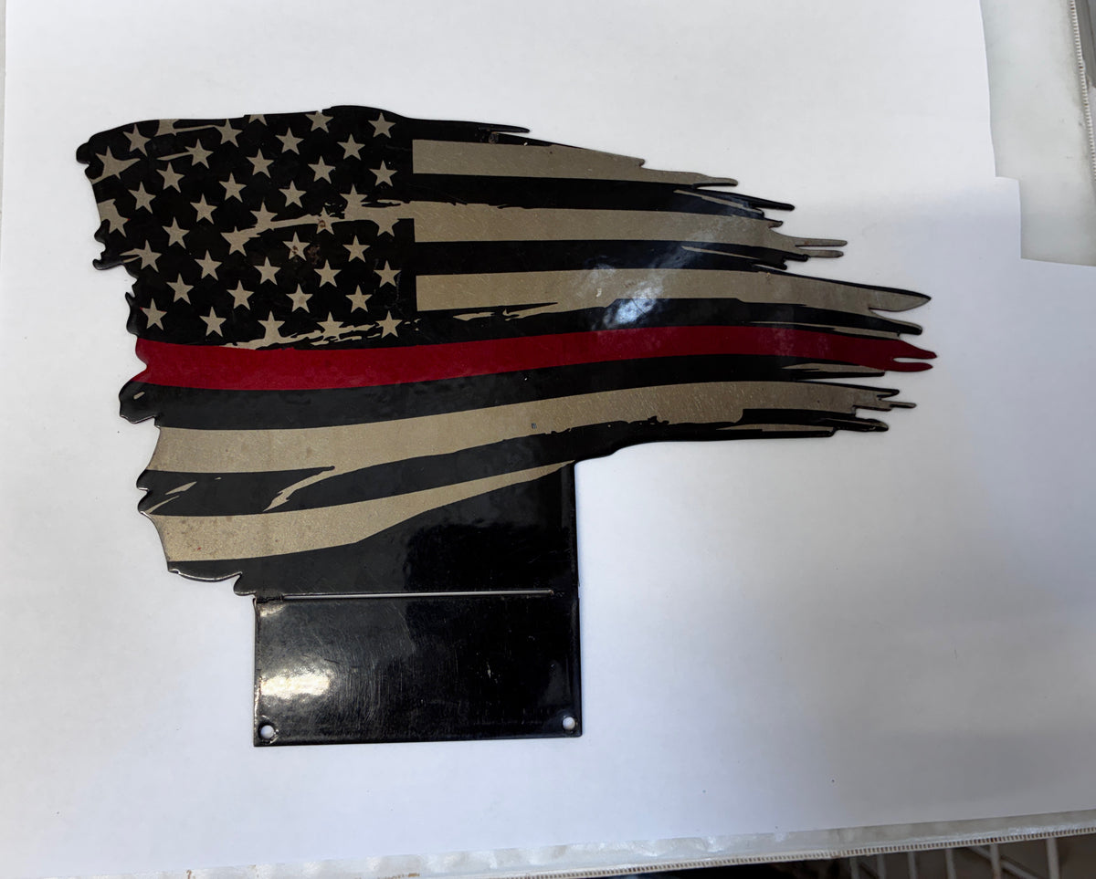 Patriotic Desk Top Flag Red Line Metal Sign 6x8