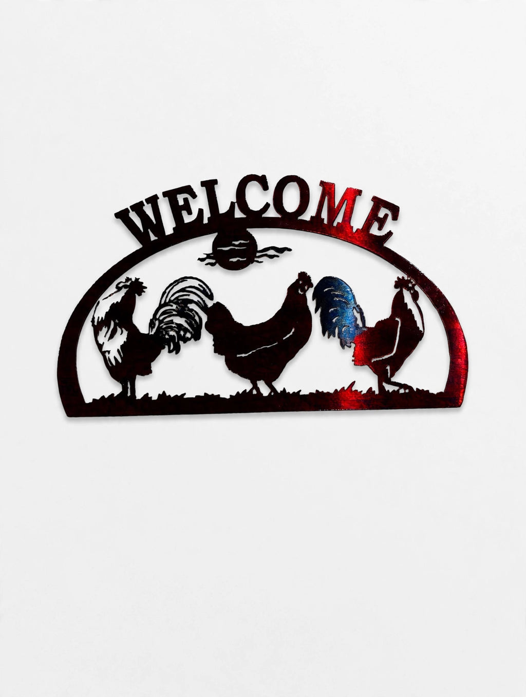 Wildlife Rooster 1/2 Oval Welcome Metal Sign